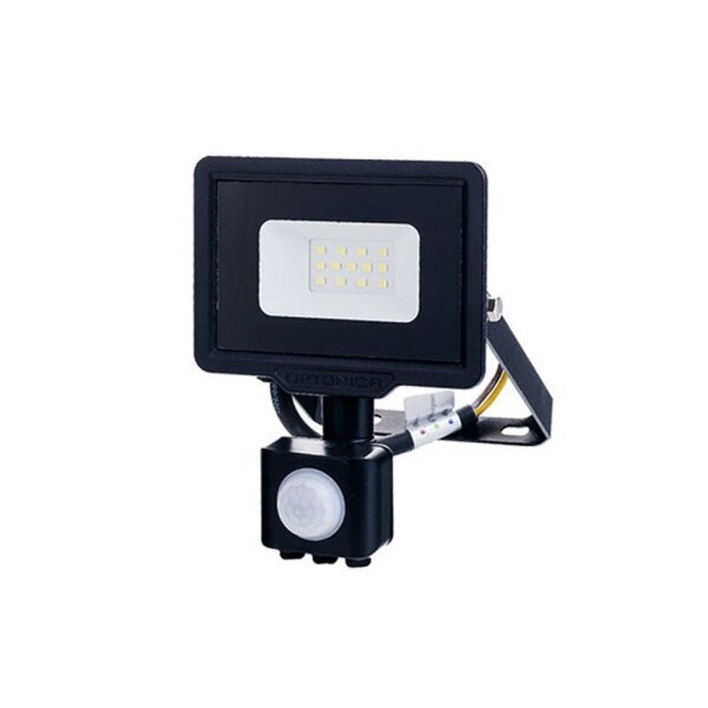 LED-Fluter mit PIR-Sensor, 10 W, 800 lm, 4500 K, IP65, schwarz.