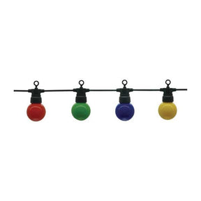 LED-Lichterkette, 10 bunte Leuchtmittel, 8 m, schwarz, mit Aufhängung.