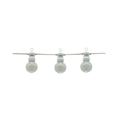 LED-Lichterkette E27, 20 Leuchtmittel, warmweiß, 13 m, weiß, mit Aufhängung.
