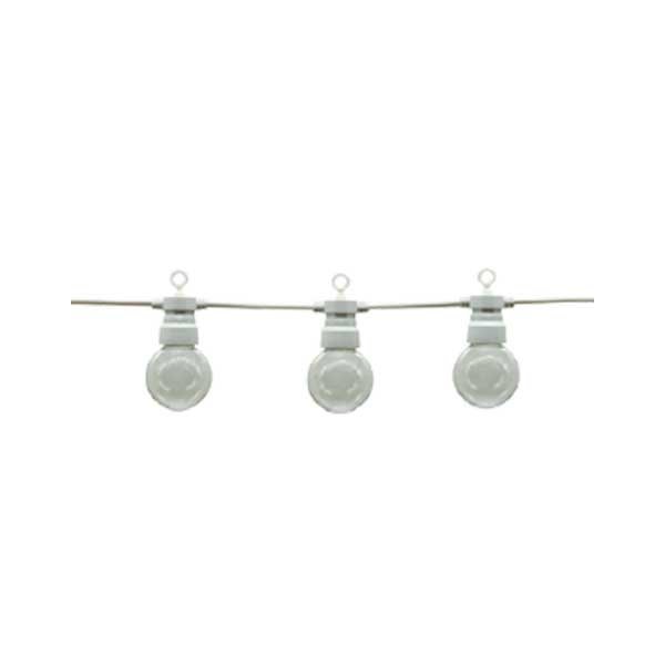 LED-Lichterkette E27, 20 Leuchtmittel, warmweiß, 13 m, weiß, mit Aufhängung.