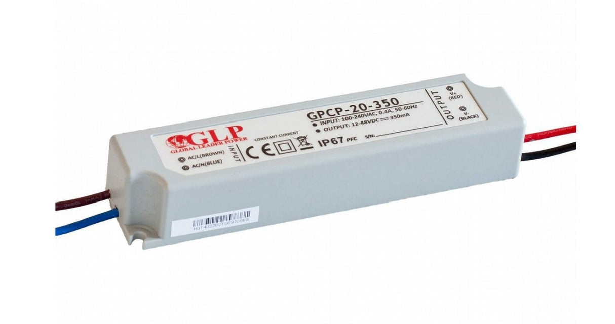 LED-Netzteil, 16,8 W, 350 mA, 12-48 V DC, IP67, mit PFC.