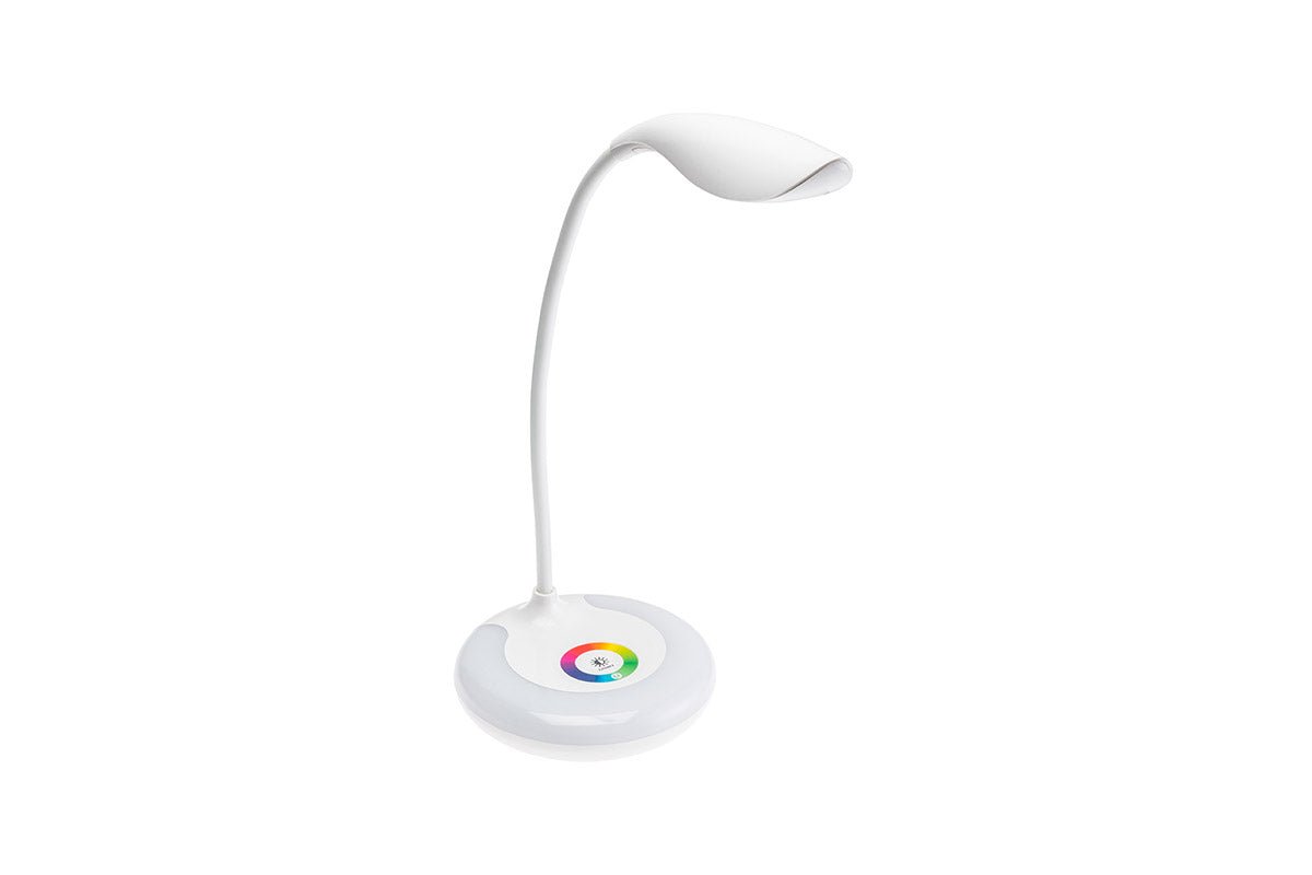 LED Schreibtischlampe, 5W, 240lm, RGB Sockel-Licht, USB-Ladefunktion, weiß.