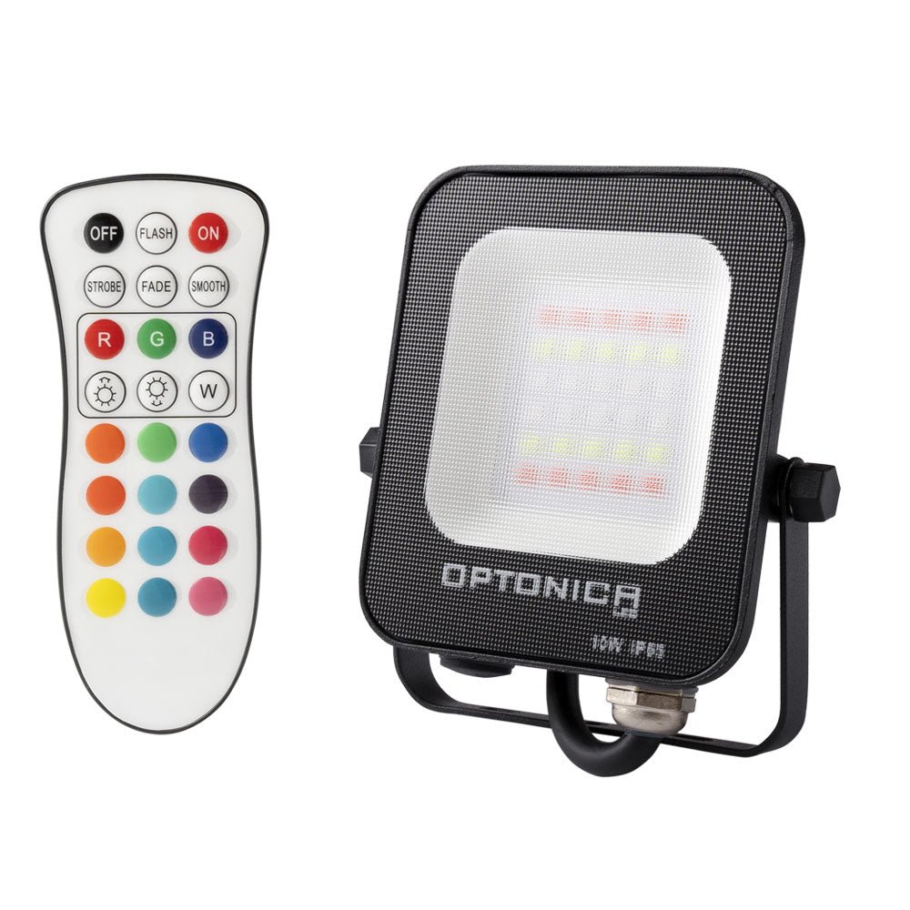 LED-SMD-Fluter mit Fernbedienung, 10 W, 800 lm, IP65, RGB.