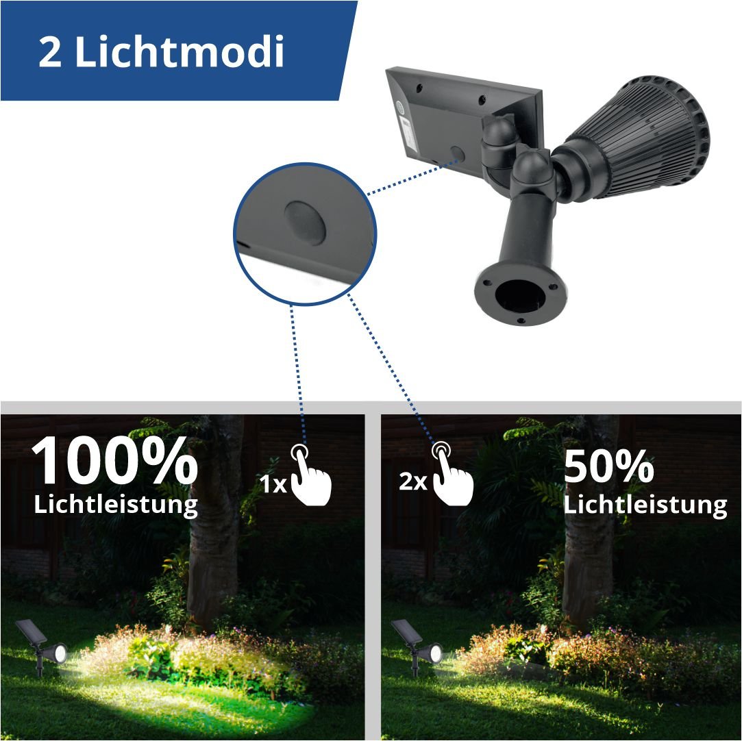 LED Solar-Gartenspot, mit Spieß, 1,5 W, 3000 K.