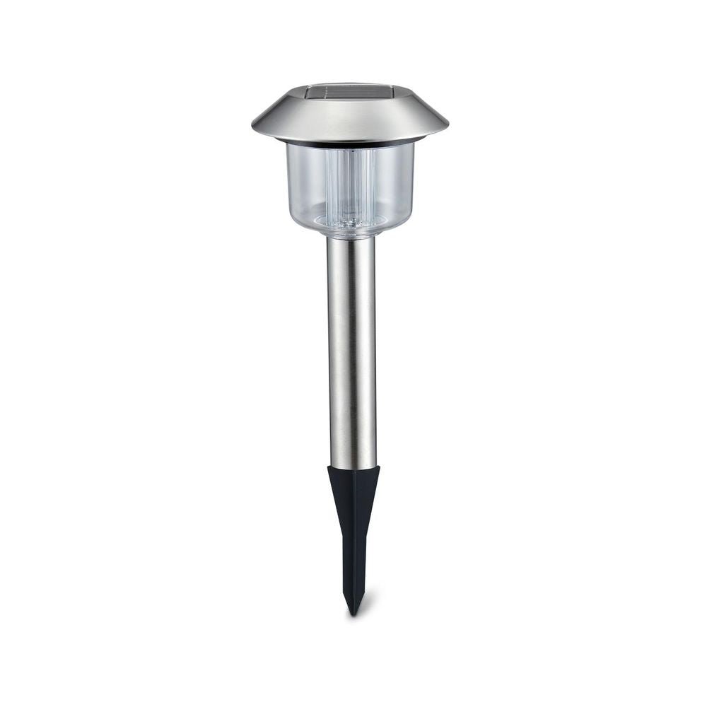 LED-Solargartenleuchte mit Spieß, 0,08 W, 3000 K, silber.