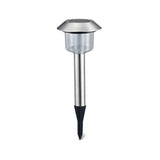 LED-Solargartenleuchte mit Spieß, 0,08 W, 3000 K, silber.