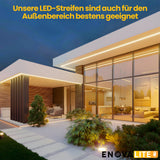 LED-Streifen mit CCT-Funktion, warm-, neutral-, und kaltweißes Licht, 5 Meter Länge, IP65, 60LED/m, 24 V, 10 mm.