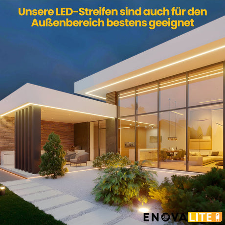 LED-Streifen mit CCT-Funktion, warm-, neutral-, und kaltweißes Licht, 5 Meter Länge, IP65, 60LED/m, 24 V, 10 mm.