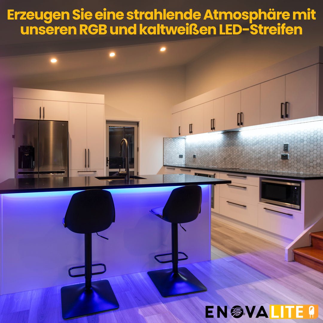 LED-Streifen, RGB und kaltweißes Licht, 5 Meter Länge, IP54, 60LED/m, 24 V, 10 mm.