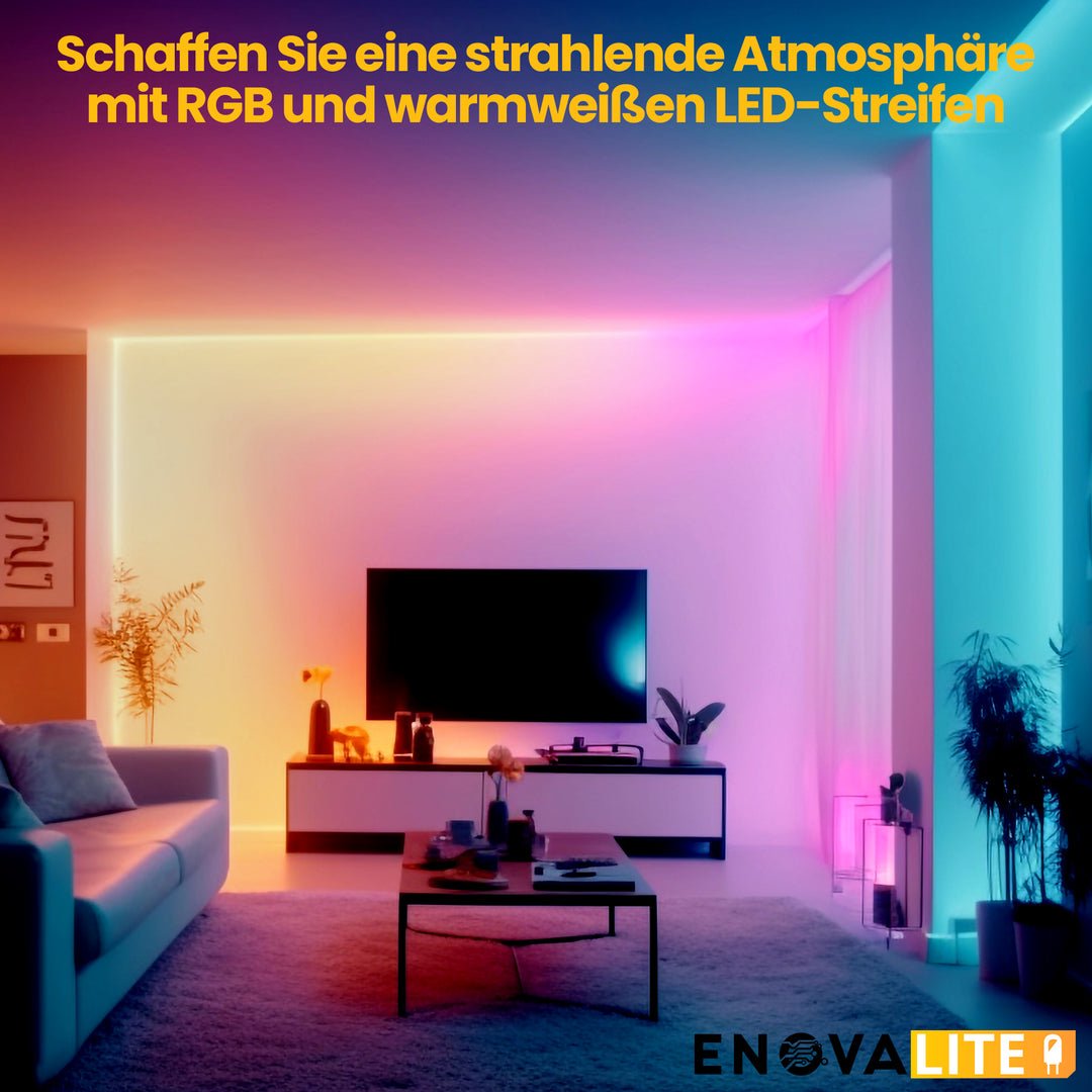LED-Streifen, RGB und warmweißes Licht, 5 Meter Länge, IP65, 60LED/m, 24 V, 10 mm.