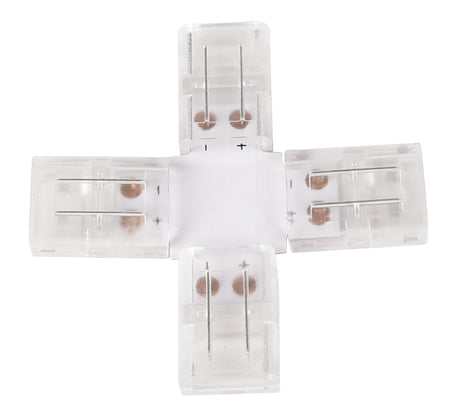 LED-Streifen Verbinder, X-förmig, 4 polig, für 8 mm RGB LED-Streifen geeignet.