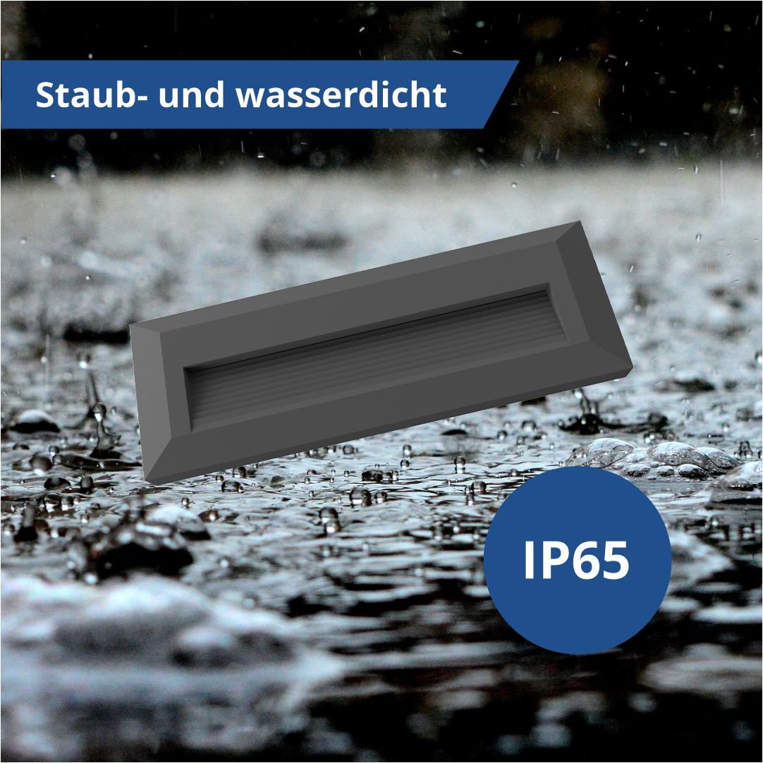 LED Stufenleuchte, 3 W, 100 lm, IP65, warmweiß (3000K), schwarz, rechteckig.