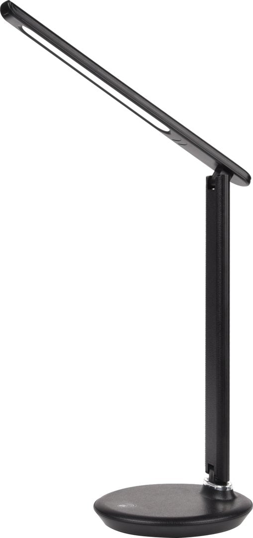 LED-Tischlampe, schwarz, mit Dimm- und CCT-Funktion, 9 W Leistung.
