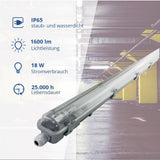 LED-Wannenleuchte, 18 W, 1600 lm, 6000 K, 128,5 cm, IP65, 1 flammig.