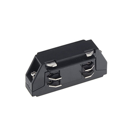 Mini-Schienenverbinder mit Einspeisung für 3-Phasen-Schiene, gerade, schwarz.