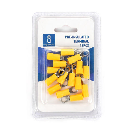 Rundsteckverbinder, isoliert, 15 Stk., 3,5 - 5 mm², 24,5 x 8 x 6,2 mm, gelb.