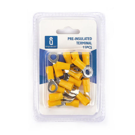 Rundsteckverbinder, isoliert, 15 Stk., 5,5 - 6 mm², 28 x 11,7 x 6,7 mm, gelb.