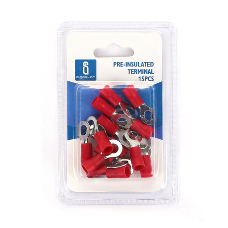 Rundsteckverbinder, isoliert, 15 Stk., 5,5 - 6 mm², 28 x 11,7 x 6,7 mm, rot.