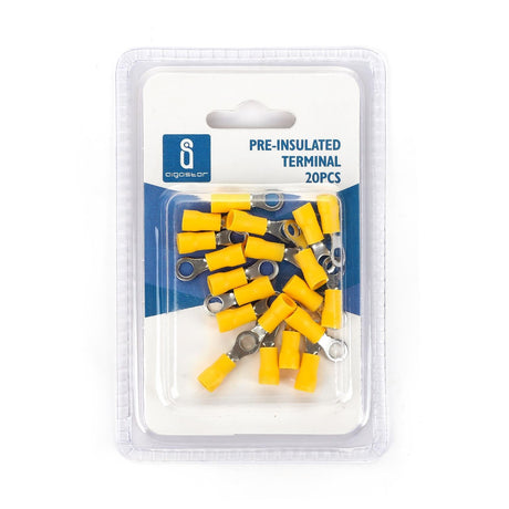 Rundsteckverbinder, isoliert, 20 Stk., 1,25 - 4 mm², 20 x 6,8 x 4,3 mm, gelb.