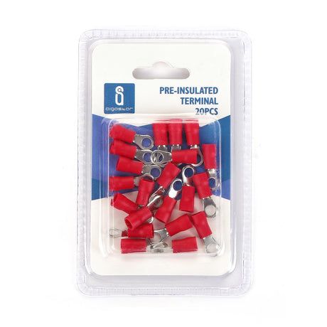 Rundsteckverbinder, isoliert, 20 Stk., 2 - 4 mm², 20,4 x 6,7 x 4,9 mm, rot.