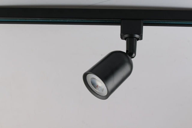 Schienenspot für GU10- /MR16-Leuchtmittel, Kunststoff, rund, 45° schwenkbar, schwarz.