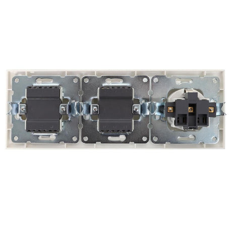 Schutzkontakt-Steckdose mit 2 x Aus- Wechselschalter, 16 A, 250 V, weiß.