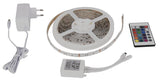 Set LED-Streifen, RGB, 5 Meter Länge, 60LED/m, 12 V, 10 mm, inklusive Fernbedienung und Netzteil.