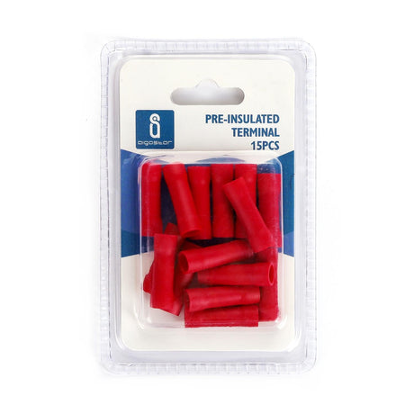 Stoß-/Schrumpfverbinder, isoliert, 15 Stk., 5,5 mm², 26 x 3,4 x 3,4 mm, rot.