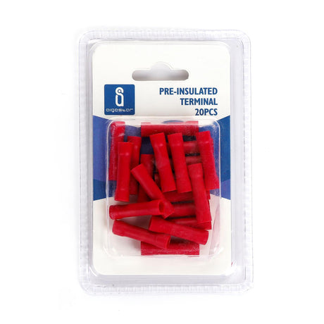 Stoß-/Schrumpfverbinder, isoliert, 20 Stk., 2 mm², 26 x 2,3 x 2,3 mm, rot.