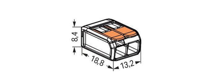 WAGO 221-412, 2-Leiter-Klemme, Leiteranschluss von 0,14 bis 4 mm², 32A, 400V.